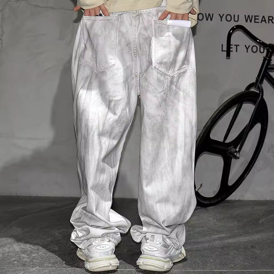 American Streetwear Hip Hop Dirty White Baggy Jeans Korean Fashion Denim Cargo Pants Men Y2k Kpop Skateboard Trousers Male